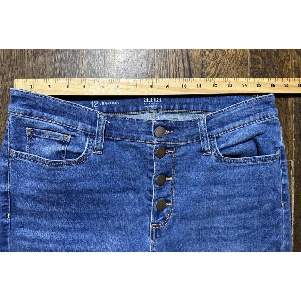 A.N.A Jegging Women's Size 12 Buttonfly Raw Hem Blue High Rise Stretch - Picture 6 of 9